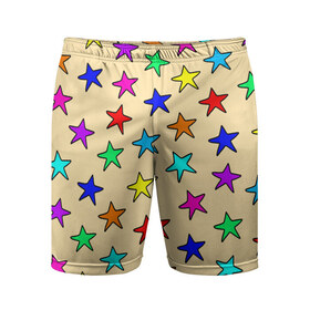 Мужские шорты спортивные с принтом Детские звезды на песке в Новосибирске,  |  | baby | colorfull | disco | kids | stars | девочкам | детские рисунки | детям | диско | звездочки | звезды | конфетти | лето | малыш | ночные | орнамент | песок | пляж | праздник | радужные | разноцветный узор