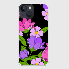 Чехол для iPhone 13 mini с принтом Ночные цветы в Новосибирске,  |  | fashion | flowers | бабушка | букет | бутоны | весна | ветки | девушкам | дочь | зелень | лаванда | лепестки | лето | лилии | листья | лучшая | мама | ночь | пионы | подарок | поляна | природа | растения | розы