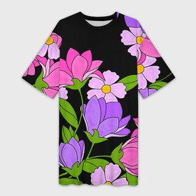 Платье-футболка 3D с принтом Ночные цветы в Новосибирске,  |  | fashion | flowers | бабушка | букет | бутоны | весна | ветки | девушкам | дочь | зелень | лаванда | лепестки | лето | лилии | листья | лучшая | мама | ночь | пионы | подарок | поляна | природа | растения | розы