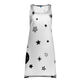 Платье-майка 3D с принтом Звездное небо в Новосибирске, 100% полиэстер | полуприлегающий силуэт, широкие бретели, круглый вырез горловины, удлиненный подол сзади. | звездное небо | звездочки | звезды | космос | минимализм | полумесяц