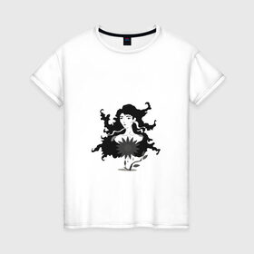 Женская футболка хлопок с принтом свободный дух в Новосибирске, 100% хлопок | прямой крой, круглый вырез горловины, длина до линии бедер, слегка спущенное плечо | ветка | девушка | минимализм | свобода | цветок