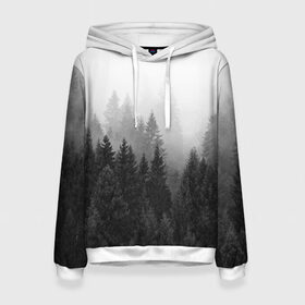 Женская толстовка 3D с принтом Туманный лес в Новосибирске, 100% полиэстер  | двухслойный капюшон со шнурком для регулировки, мягкие манжеты на рукавах и по низу толстовки, спереди карман-кенгуру с мягким внутренним слоем. | tegunvteg | деревья | лес | листья | природа | темный лес | туман | туманный лес