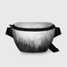 Поясная сумка 3D с принтом Туманный лес в Новосибирске, 100% полиэстер | плотная ткань, ремень с регулируемой длиной, внутри несколько карманов для мелочей, основное отделение и карман с обратной стороны сумки застегиваются на молнию | tegunvteg | деревья | лес | листья | природа | темный лес | туман | туманный лес