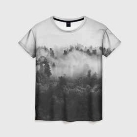 Женская футболка 3D с принтом Лес в Новосибирске, 100% полиэфир ( синтетическое хлопкоподобное полотно) | прямой крой, круглый вырез горловины, длина до линии бедер | tegunvteg | деревья | лес | листья | природа | темный лес | туман | туман в лесу