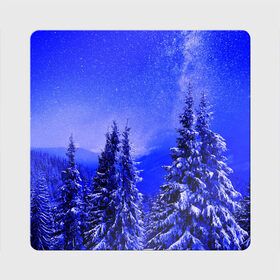 Магнит виниловый Квадрат с принтом Зимний лес в Новосибирске, полимерный материал с магнитным слоем | размер 9*9 см, закругленные углы | Тематика изображения на принте: tegunvteg | деревья | зима | зимний лес | лес | листья | мороз | природа | снег | темный лес