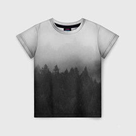 Детская футболка 3D с принтом Туманный лес в Новосибирске, 100% гипоаллергенный полиэфир | прямой крой, круглый вырез горловины, длина до линии бедер, чуть спущенное плечо, ткань немного тянется | tegunvteg | деревья | лес | листья | природа | темный лес | туман | туманный лес