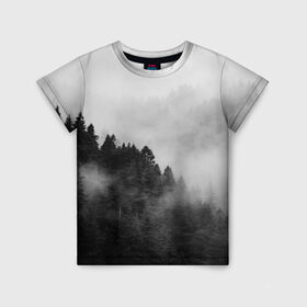 Детская футболка 3D с принтом Природа - Лес в Новосибирске, 100% гипоаллергенный полиэфир | прямой крой, круглый вырез горловины, длина до линии бедер, чуть спущенное плечо, ткань немного тянется | tegunvteg | деревья | лес | листья | природа | темный лес | туман | туманный лес