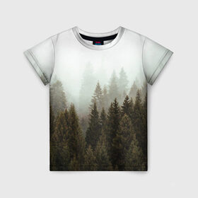 Детская футболка 3D с принтом Деревья в Новосибирске, 100% гипоаллергенный полиэфир | прямой крой, круглый вырез горловины, длина до линии бедер, чуть спущенное плечо, ткань немного тянется | tegunvteg | деревья | лес | листья | природа | темный лес | туман