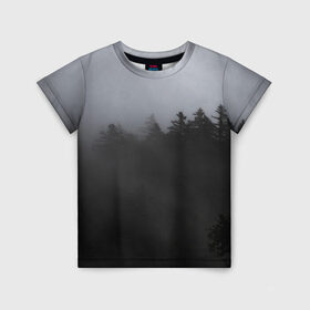 Детская футболка 3D с принтом Лес в дыму в Новосибирске, 100% гипоаллергенный полиэфир | прямой крой, круглый вырез горловины, длина до линии бедер, чуть спущенное плечо, ткань немного тянется | tegunvteg | деревья | дым | лес | лес в дыму | листья | природа | темный лес