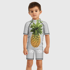 Детский купальный костюм 3D с принтом Pineapple cucumber в Новосибирске, Полиэстер 85%, Спандекс 15% | застежка на молнии на спине | cucumber | grey | pineapple | ананас | огурец | серый