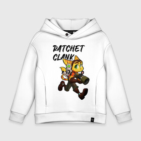 Детское худи Oversize хлопок с принтом Ratchet & Clank в Новосибирске, френч-терри — 70% хлопок, 30% полиэстер. Мягкий теплый начес внутри —100% хлопок | боковые карманы, эластичные манжеты и нижняя кромка, капюшон на магнитной кнопке | game | ratchet  clank | галактические рейнджеры | игры | рэтчет и кланr