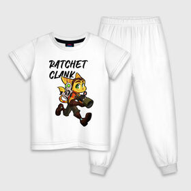 Детская пижама хлопок с принтом Ratchet & Clank в Новосибирске, 100% хлопок |  брюки и футболка прямого кроя, без карманов, на брюках мягкая резинка на поясе и по низу штанин
 | Тематика изображения на принте: game | ratchet  clank | галактические рейнджеры | игры | рэтчет и кланr