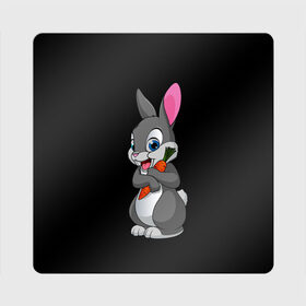 Магнит виниловый Квадрат с принтом ЗАЙКА в Новосибирске, полимерный материал с магнитным слоем | размер 9*9 см, закругленные углы | Тематика изображения на принте: bunny | cartoon | hare | rabbit | белый | зайчик | заяц | кролик | морковка | мультик | серый