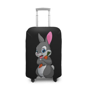 Чехол для чемодана 3D с принтом ЗАЙКА в Новосибирске, 86% полиэфир, 14% спандекс | двустороннее нанесение принта, прорези для ручек и колес | bunny | cartoon | hare | rabbit | белый | зайчик | заяц | кролик | морковка | мультик | серый