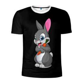 Мужская футболка 3D спортивная с принтом ЗАЙКА в Новосибирске, 100% полиэстер с улучшенными характеристиками | приталенный силуэт, круглая горловина, широкие плечи, сужается к линии бедра | bunny | cartoon | hare | rabbit | белый | зайчик | заяц | кролик | морковка | мультик | серый