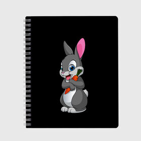 Тетрадь с принтом ЗАЙКА в Новосибирске, 100% бумага | 48 листов, плотность листов — 60 г/м2, плотность картонной обложки — 250 г/м2. Листы скреплены сбоку удобной пружинной спиралью. Уголки страниц и обложки скругленные. Цвет линий — светло-серый
 | bunny | cartoon | hare | rabbit | белый | зайчик | заяц | кролик | морковка | мультик | серый