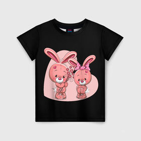 Детская футболка 3D с принтом ЗАЙЧИКИ в Новосибирске, 100% гипоаллергенный полиэфир | прямой крой, круглый вырез горловины, длина до линии бедер, чуть спущенное плечо, ткань немного тянется | bunny | cartoon | hare | rabbit | зайка | заяц | кролик | мультик | розовый | цветы