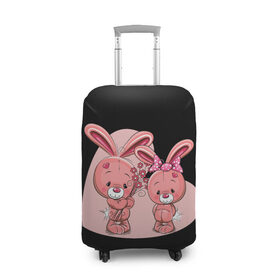 Чехол для чемодана 3D с принтом ЗАЙЧИКИ в Новосибирске, 86% полиэфир, 14% спандекс | двустороннее нанесение принта, прорези для ручек и колес | bunny | cartoon | hare | rabbit | зайка | заяц | кролик | мультик | розовый | цветы