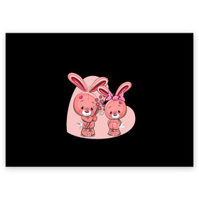 Поздравительная открытка с принтом ЗАЙЧИКИ в Новосибирске, 100% бумага | плотность бумаги 280 г/м2, матовая, на обратной стороне линовка и место для марки
 | bunny | cartoon | hare | rabbit | зайка | заяц | кролик | мультик | розовый | цветы