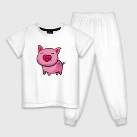 Детская пижама хлопок с принтом ПОРОСЁНОК в Новосибирске, 100% хлопок |  брюки и футболка прямого кроя, без карманов, на брюках мягкая резинка на поясе и по низу штанин
 | Тематика изображения на принте: boar | cute | pig | piglet | pink | smile | кабан | милый | поросенок | пятачок | розовый | свинья | улыбка