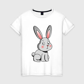 Женская футболка хлопок с принтом КРОЛИК в Новосибирске, 100% хлопок | прямой крой, круглый вырез горловины, длина до линии бедер, слегка спущенное плечо | bunny | cartoon | cute | hare | rabbit | зайка | заяц | кролик | милый | мультик