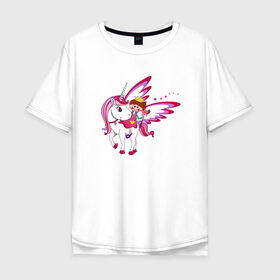 Мужская футболка хлопок Oversize с принтом ЕДИНОРОГ в Новосибирске, 100% хлопок | свободный крой, круглый ворот, “спинка” длиннее передней части | cute | fairy | miracle | pink | pony | princess | unicorn | wings | единорог | крылья | милый | пони | розовый | фея | чудо