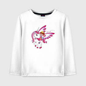 Детский лонгслив хлопок с принтом ЕДИНОРОГ в Новосибирске, 100% хлопок | круглый вырез горловины, полуприлегающий силуэт, длина до линии бедер | cute | fairy | miracle | pink | pony | princess | unicorn | wings | единорог | крылья | милый | пони | розовый | фея | чудо