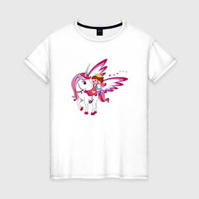Женская футболка хлопок с принтом ЕДИНОРОГ в Новосибирске, 100% хлопок | прямой крой, круглый вырез горловины, длина до линии бедер, слегка спущенное плечо | cute | fairy | miracle | pink | pony | princess | unicorn | wings | единорог | крылья | милый | пони | розовый | фея | чудо