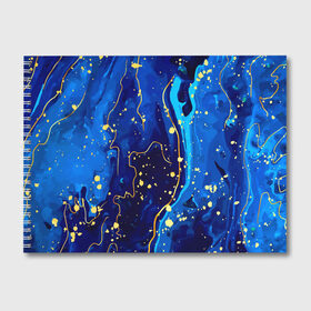 Альбом для рисования с принтом СИНИЙ ГРАНИТ в Новосибирске, 100% бумага
 | матовая бумага, плотность 200 мг. | marble | абстракция | гранит | золото | золотой | камень | контраст | линии | позолочен | полосы. | синий гранит