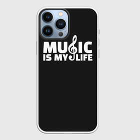 Чехол для iPhone 13 Pro Max с принтом Music is My Life в Новосибирске,  |  | Тематика изображения на принте: and | calm | ceep | clef | instrument | is | life | listen | music | musical | my | notation | note | notes | tablature | treble | грамота | инструмент | ключ | музыка | музыкальный | нота | нотная | ноты | скрипичный | табулатура