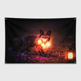 Флаг-баннер с принтом Лисица с фонариками в Новосибирске, 100% полиэстер | размер 67 х 109 см, плотность ткани — 95 г/м2; по краям флага есть четыре люверса для крепления | fox | foxy | животное | звери | лиса | лисенок | лисичка | милая | рыжая | фокс