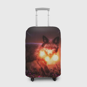 Чехол для чемодана 3D с принтом Лисица с фонариками в Новосибирске, 86% полиэфир, 14% спандекс | двустороннее нанесение принта, прорези для ручек и колес | fox | foxy | животное | звери | лиса | лисенок | лисичка | милая | рыжая | фокс
