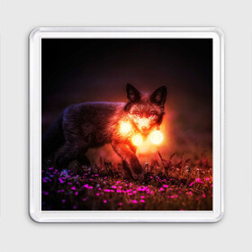 Магнит 55*55 с принтом Лисица с фонариками в Новосибирске, Пластик | Размер: 65*65 мм; Размер печати: 55*55 мм | fox | foxy | животное | звери | лиса | лисенок | лисичка | милая | рыжая | фокс