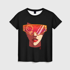 Женская футболка 3D с принтом КиберДевушка в Новосибирске, 100% полиэфир ( синтетическое хлопкоподобное полотно) | прямой крой, круглый вырез горловины, длина до линии бедер | виртуальная | киборг | красотка | очки | робот