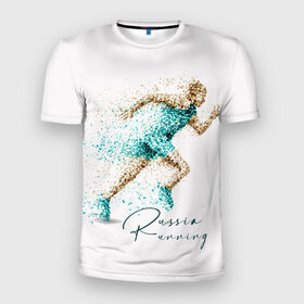 Мужская футболка 3D спортивная с принтом Russia Running в Новосибирске, 100% полиэстер с улучшенными характеристиками | приталенный силуэт, круглая горловина, широкие плечи, сужается к линии бедра | running | russia | russia running | бег | россия
