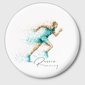 Значок с принтом Russia Running в Новосибирске,  металл | круглая форма, металлическая застежка в виде булавки | running | russia | russia running | бег | россия