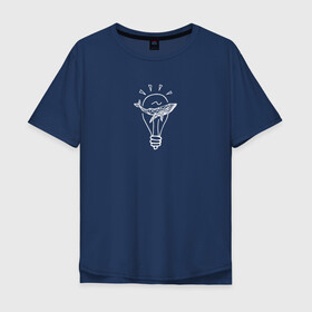 Мужская футболка хлопок Oversize с принтом Кит и лампочка в Новосибирске, 100% хлопок | свободный крой, круглый ворот, “спинка” длиннее передней части | арт | искусство | кит | лампочка | линии | морской | рыба