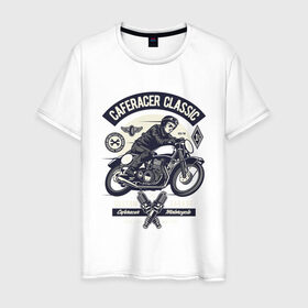 Мужская футболка хлопок с принтом кафе гонщик классический в Новосибирске, 100% хлопок | прямой крой, круглый вырез горловины, длина до линии бедер, слегка спущенное плечо. | motorcycle | racer | гонщик | мотоцикл