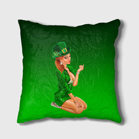 Подушка 3D с принтом девушка лепрекон в зеленом в Новосибирске, наволочка – 100% полиэстер, наполнитель – холлофайбер (легкий наполнитель, не вызывает аллергию). | состоит из подушки и наволочки. Наволочка на молнии, легко снимается для стирки | Тематика изображения на принте: 17 марта | девушка | день святого патрика | зеленый | зеленый костюм | ирландия | клевер | кружка | лепрекон | модель | монеты | рисунок | традиции | эль