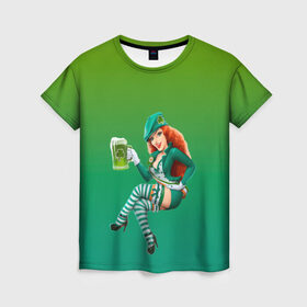 Женская футболка 3D с принтом девушка вечеринка на Патрика в Новосибирске, 100% полиэфир ( синтетическое хлопкоподобное полотно) | прямой крой, круглый вырез горловины, длина до линии бедер | Тематика изображения на принте: 17 марта | вечеринка | девушка | день святого патрика | зеленый | зеленый костюм | ирландия | клевер | костюм | кружка | лепрекон | модель | монеты | рисунок | традиции | эль