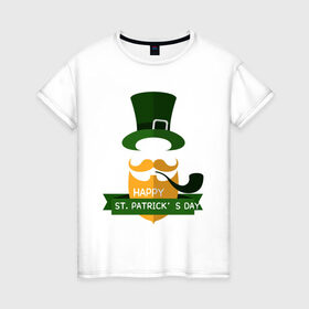 Женская футболка хлопок с принтом настоящий ирландец в Новосибирске, 100% хлопок | прямой крой, круглый вырез горловины, длина до линии бедер, слегка спущенное плечо | 17 марта | день святого патрика | зеленый | ирландия | клевер | надпись | пожелние | традиции | трубка | цилиндр | шляпа