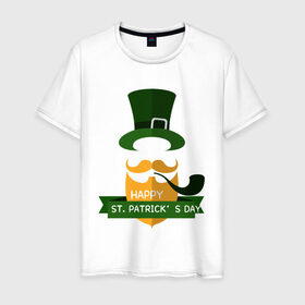 Мужская футболка хлопок с принтом настоящий ирландец в Новосибирске, 100% хлопок | прямой крой, круглый вырез горловины, длина до линии бедер, слегка спущенное плечо. | 17 марта | день святого патрика | зеленый | ирландия | клевер | надпись | пожелние | традиции | трубка | цилиндр | шляпа
