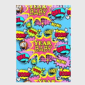 Скетчбук с принтом Year baby Pop art print в Новосибирске, 100% бумага
 | 48 листов, плотность листов — 100 г/м2, плотность картонной обложки — 250 г/м2. Листы скреплены сверху удобной пружинной спиралью | Тематика изображения на принте: baby | boom | cool | pop art print | wow | wtf | year