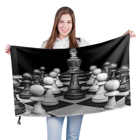 Флаг 3D с принтом Шахматы в Новосибирске, 100% полиэстер | плотность ткани — 95 г/м2, размер — 67 х 109 см. Принт наносится с одной стороны | доска | игра | игровая | игры | короли | король | логика | настольная | настольные | пешка | пешки | спорт | туча | шахматный | шахматы
