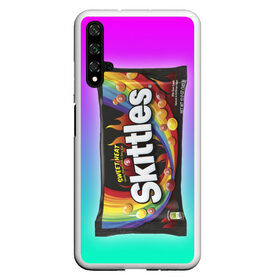 Чехол для Honor 20 с принтом Skittles | Черный в Новосибирске, Силикон | Область печати: задняя сторона чехла, без боковых панелей | black | skittles | sweet heat | градиент | зеленый | радуга | розовый | синий | скитлс | черный