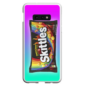 Чехол для Samsung S10E с принтом Skittles | Черный в Новосибирске, Силикон | Область печати: задняя сторона чехла, без боковых панелей | black | skittles | sweet heat | градиент | зеленый | радуга | розовый | синий | скитлс | черный