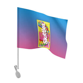 Флаг для автомобиля с принтом Skittles | Желтый в Новосибирске, 100% полиэстер | Размер: 30*21 см | skittles | sweet sours | yellow | градиент | желтый | красный | радуга | розовый | синий | скитлс | фиолетовый