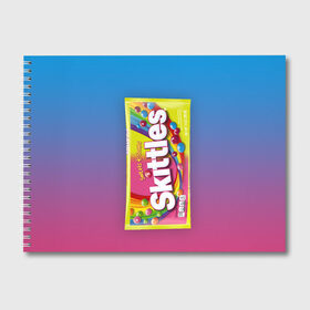 Альбом для рисования с принтом Skittles | Желтый в Новосибирске, 100% бумага
 | матовая бумага, плотность 200 мг. | skittles | sweet sours | yellow | градиент | желтый | красный | радуга | розовый | синий | скитлс | фиолетовый