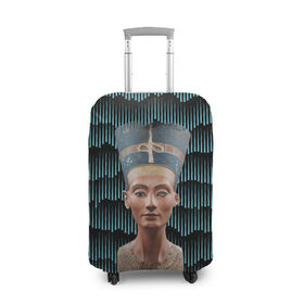 Чехол для чемодана 3D с принтом Нефертити в Новосибирске, 86% полиэфир, 14% спандекс | двустороннее нанесение принта, прорези для ручек и колес | африка | божества | волны | геометрия | египет | маска | нефертити | фараон | царица
