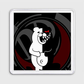 Магнит 55*55 с принтом MONOKUMA | МОНОКУМА | DANGANRO в Новосибирске, Пластик | Размер: 65*65 мм; Размер печати: 55*55 мм | anime | bear | black  white | danganronpa | kurokuma | monodam | monokuma | monomi | monotaro | rabbit | school | shirokuma | аниме | главарь | мoноми | монокума | черно белый | школа